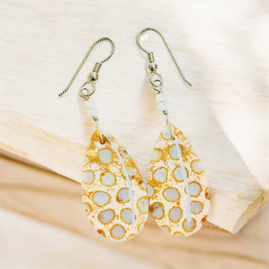 Earring with colorful fossil beads