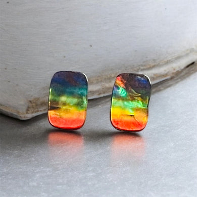 Stud earrings with lab ammolite