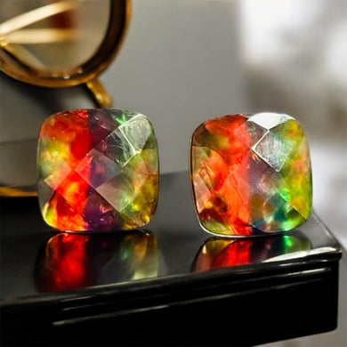 Stud earrings with lab ammolite