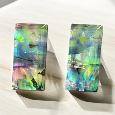 Stud earrings with lab ammolite