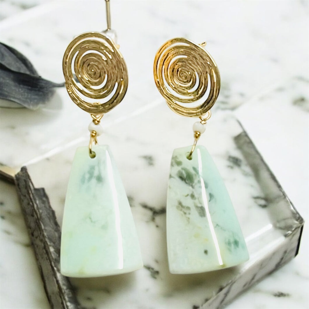 Earrings with blue opal wood
