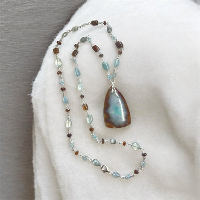 Necklace with petrified opalized wood