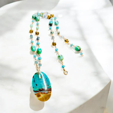 Necklace with blue green opal