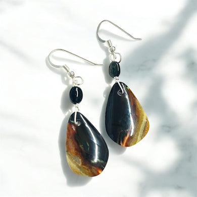 Earrings with petrified Opalized wood