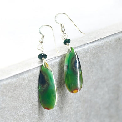 Earrings with black and green opalized wood