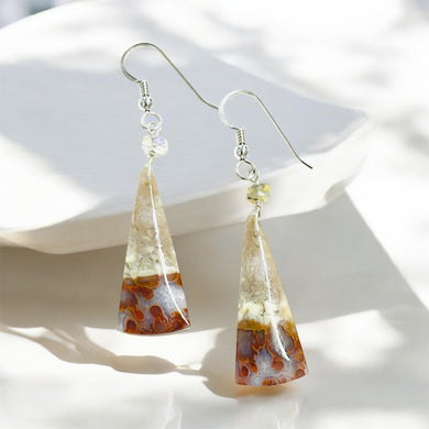 Earrings with plume agate