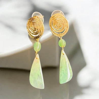 Earrings with green opal wood