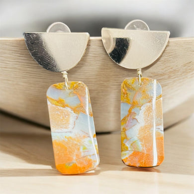 Earrings with petrified Opalized wood with copper