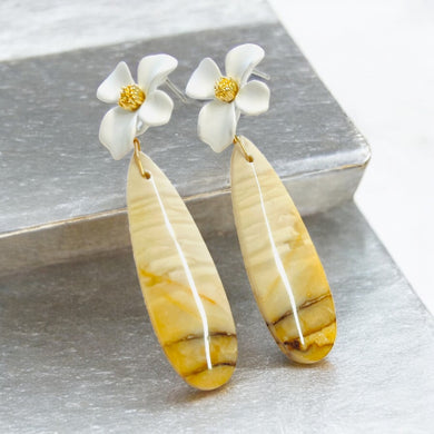Earrings with flower studs and jasper