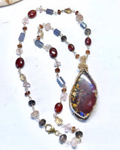Necklace with bolder opal with burgundy and purple shades