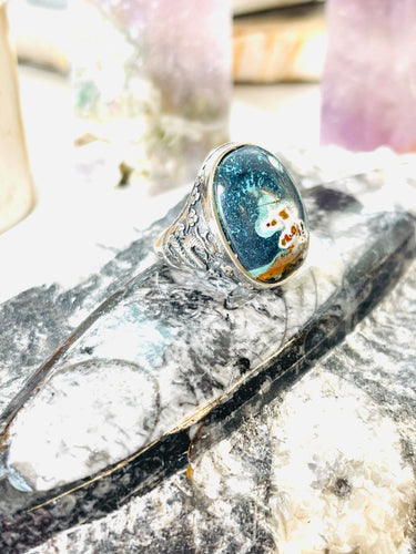 Ring with black and grey blue pankawarna agate