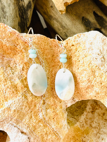 Earrings of larimar beads in sterling silver