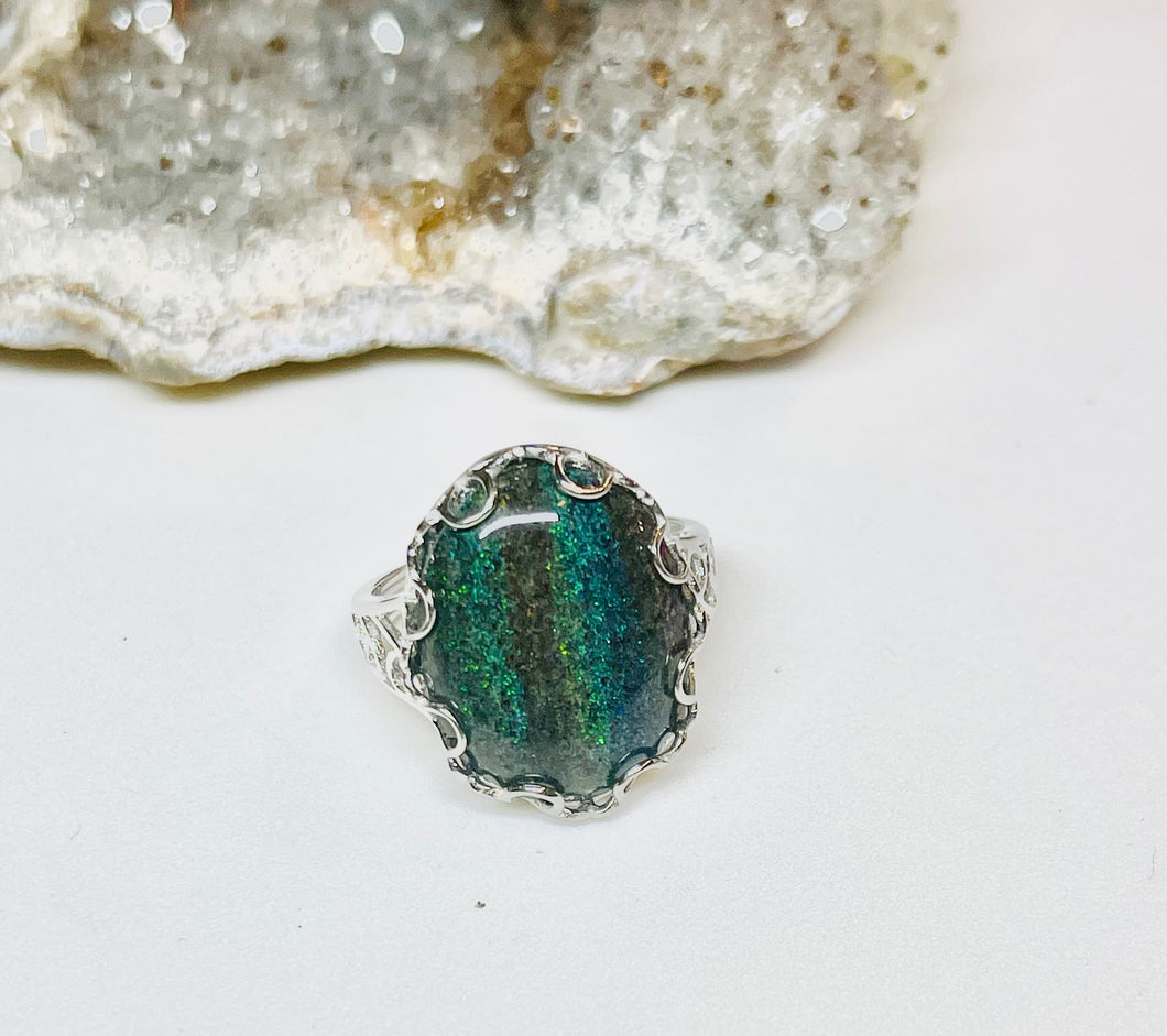 Ring with black opal matrix