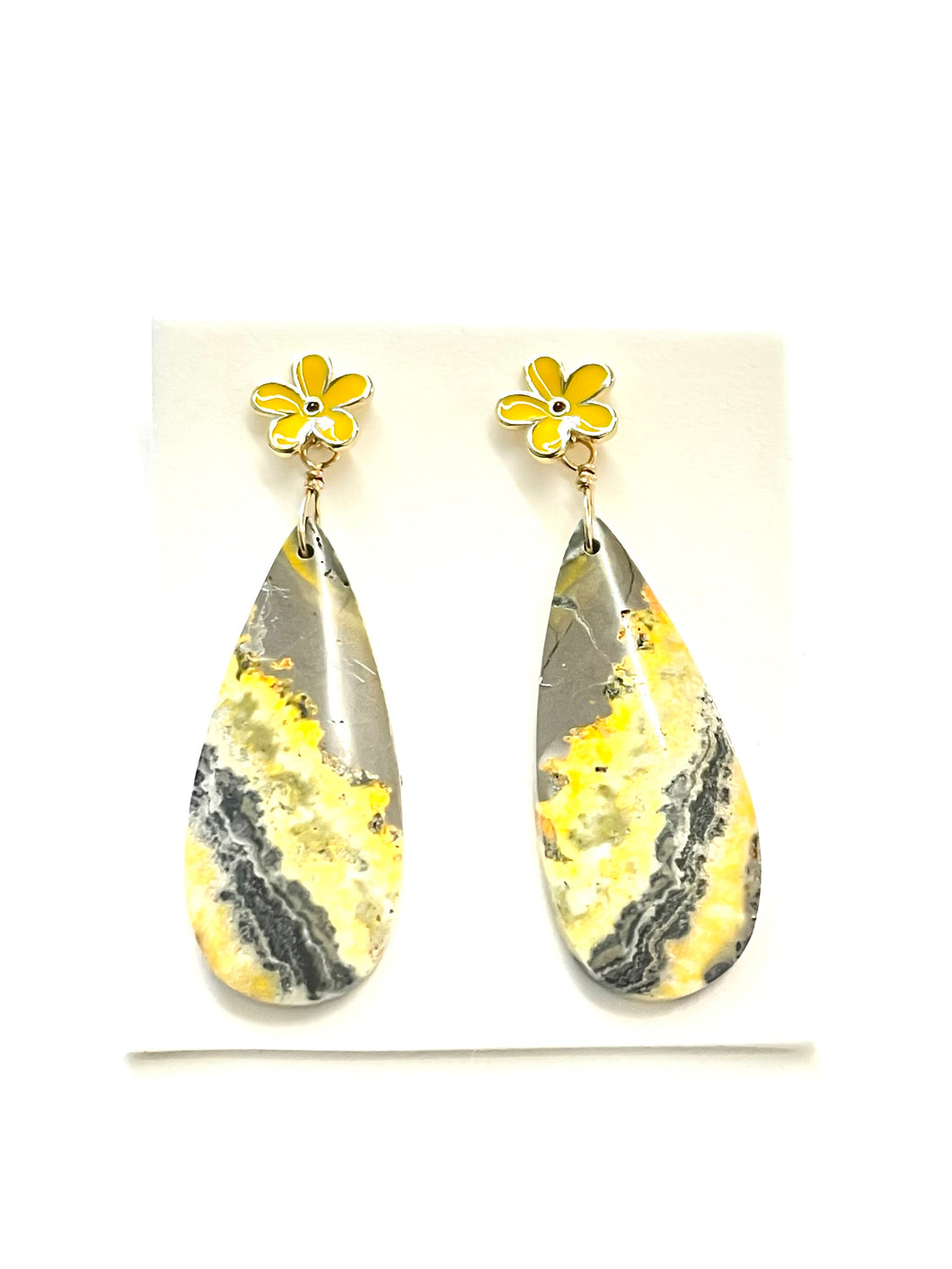 Earrings with beautiful bubble bee jasper and flower studs