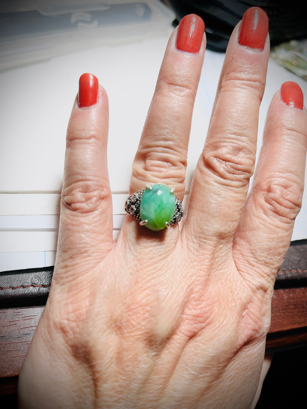 Ring with Opalized green wood