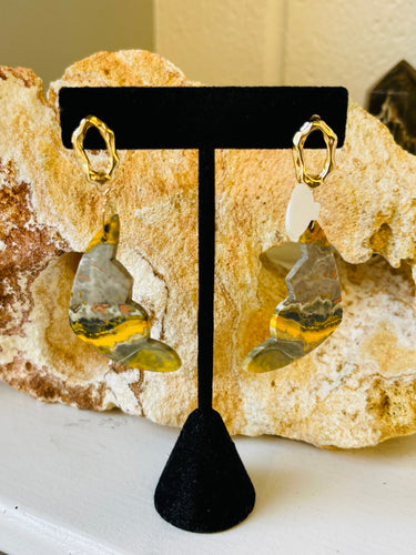 Earrings with half moon Bubble bee jasper