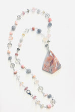 Necklace with grey pink druzy fossil