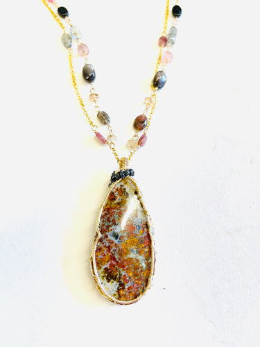 Necklace with natural copper on  agate