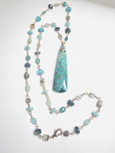 Necklace with opalized wood and gem stones